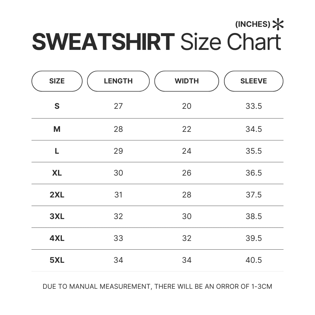 Sweatshirt Size Chart - Wings Of Fire Merch